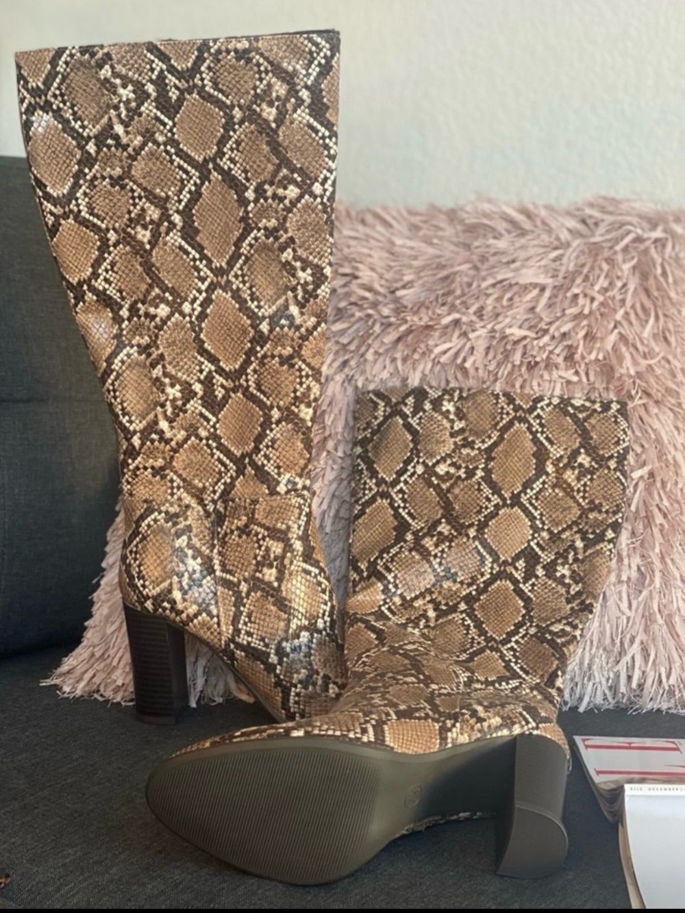 Snake-Print Knee Boots
